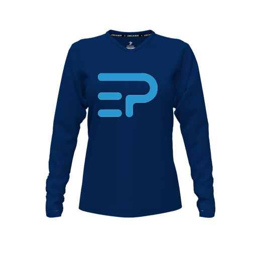 [CUS-DFW-TEES-CMF-VNK-LSL-NVY-FYXS-LOGO1] Comfort T-Shirt (Female Youth XS, Navy, V Neck, Logo 1, Long Sleeve)
