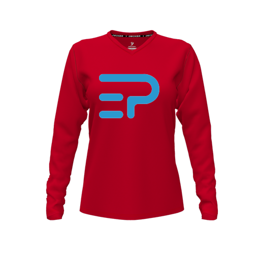 [CUS-DFW-TEES-CMF-VNK-LSL-RED-FYXS-LOGO1] Comfort T-Shirt (Female Youth XS, Red, V Neck, Logo 1, Long Sleeve)