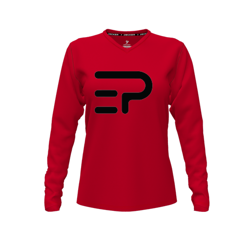 [FTLVCFRD-FYXS-LOGO2] Decker Comfort T-Shirt (Female Youth XS, Red, V Neck, Logo 2, Long Sleeve)