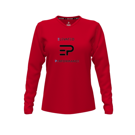 [FTLVCFRD-FYXS-LOGO3] Decker Comfort T-Shirt (Female Youth XS, Red, V Neck, Logo 3, Long Sleeve)