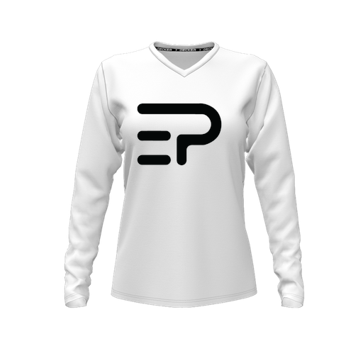 [CUS-DFW-TEES-PER-VNK-LSL-WHT-FYXS-LOGO2] Performance T-Shirt (Female Youth XS, White, V Neck, Logo 2, Long Sleeve)