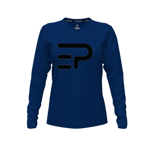 [CUS-DFW-TEES-PER-VNK-LSL-NVY-FYXS-LOGO2] Performance T-Shirt (Female Youth XS, Navy, V Neck, Logo 2, Long Sleeve)